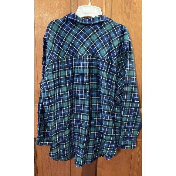 Gap Women's Relaxed Fit Flannel Shirt Sz XXL New Nixie Plaid Blue Green $70 - Picture 5 of 7